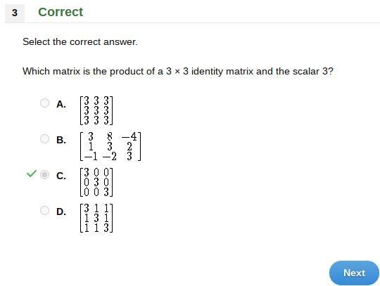 Which matrix Is the product of a 3x3 identity matrix and the scalar 3-example-1