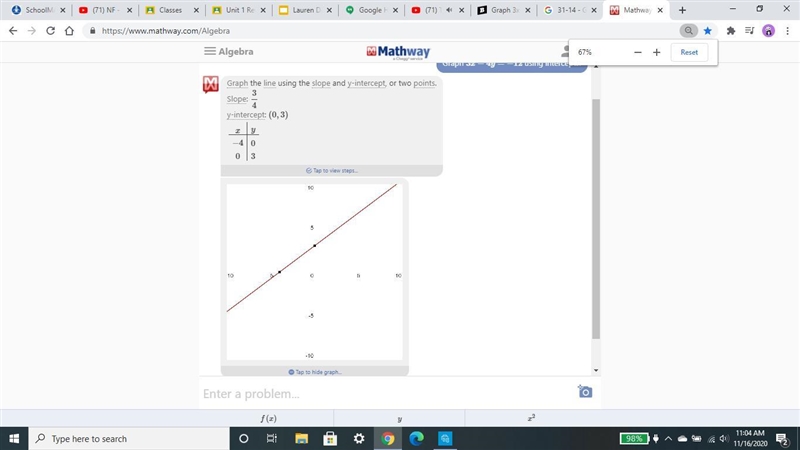 Graph 3x−4y=−12 using intercepts.-example-1