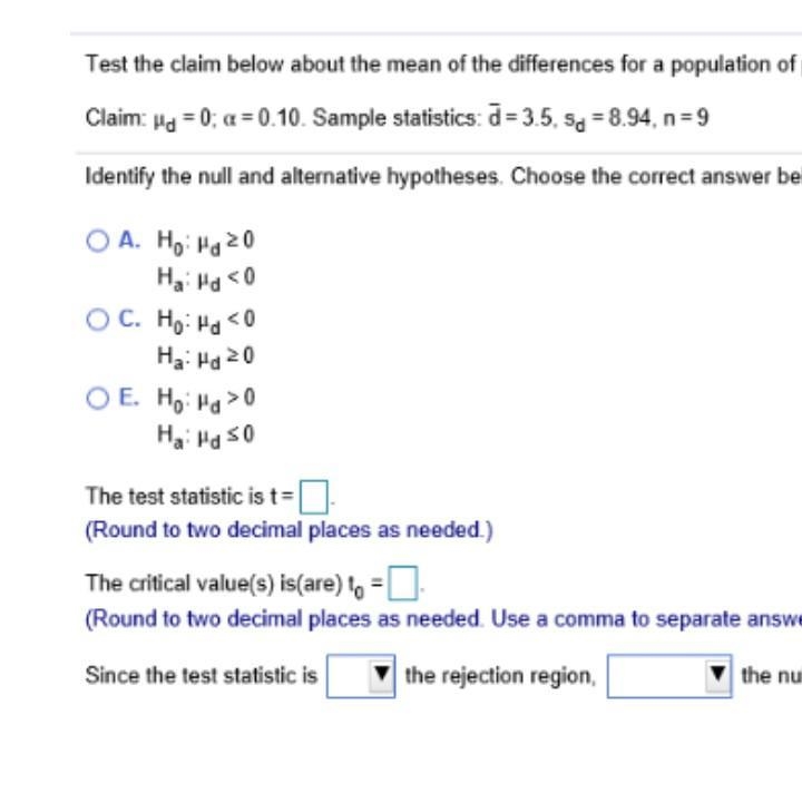 Test the claim below about the mean of the differences for a population of paired-example-1