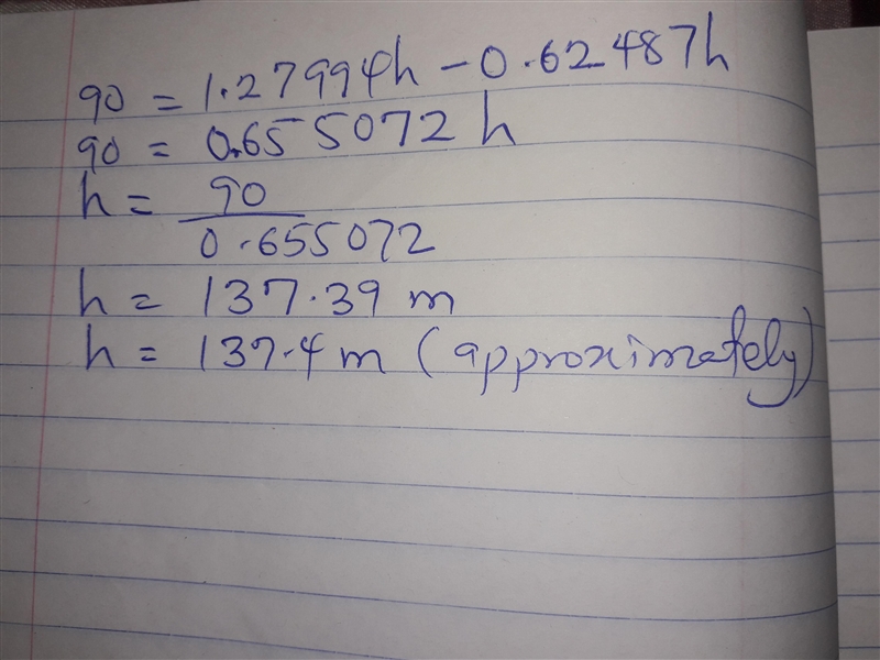 The length of the shadow of a pole on level ground increase 90m, when the angle of-example-2