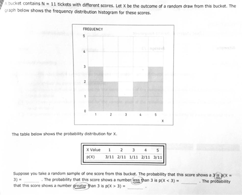 Suppose you take a random sample of one score from this bucket. The probability that-example-1