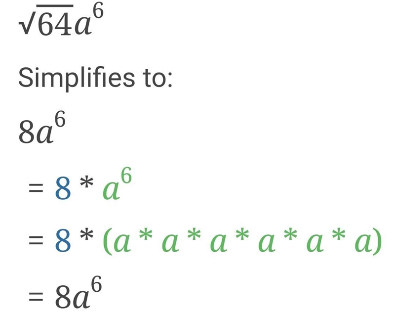 Which expression is equivalent to squrt 64a^6-example-1