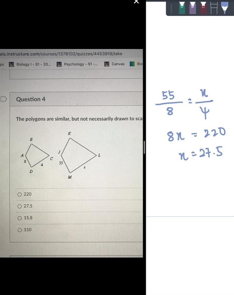 The polygons are similar but not necessarily drawn to scale find the value of x-example-1