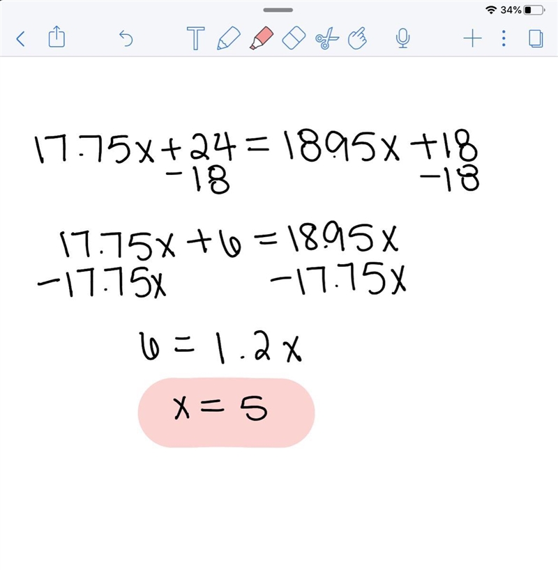 17.75X + 24 = 18.95x + 18-example-1