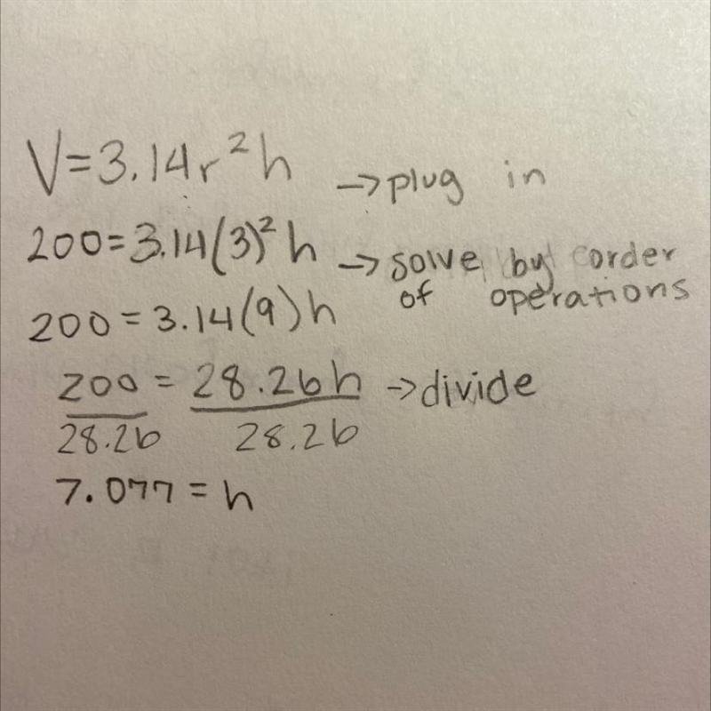 19. GEOMETRY CONNECTION The formula for the volume of a cylinder is V = 3.14r^2h. Solve-example-1