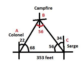 The Colonel spots a campfire at a bearing N 22 ∘ E from his current position. Sarge-example-1