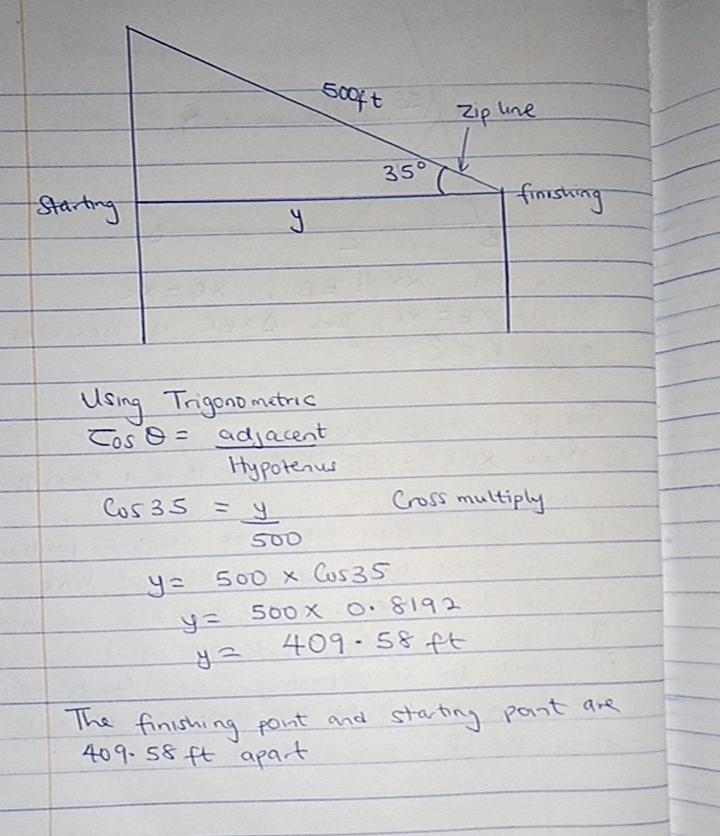 An amusement park wants to install a zipline that is 500 feet long and slopes downward-example-1