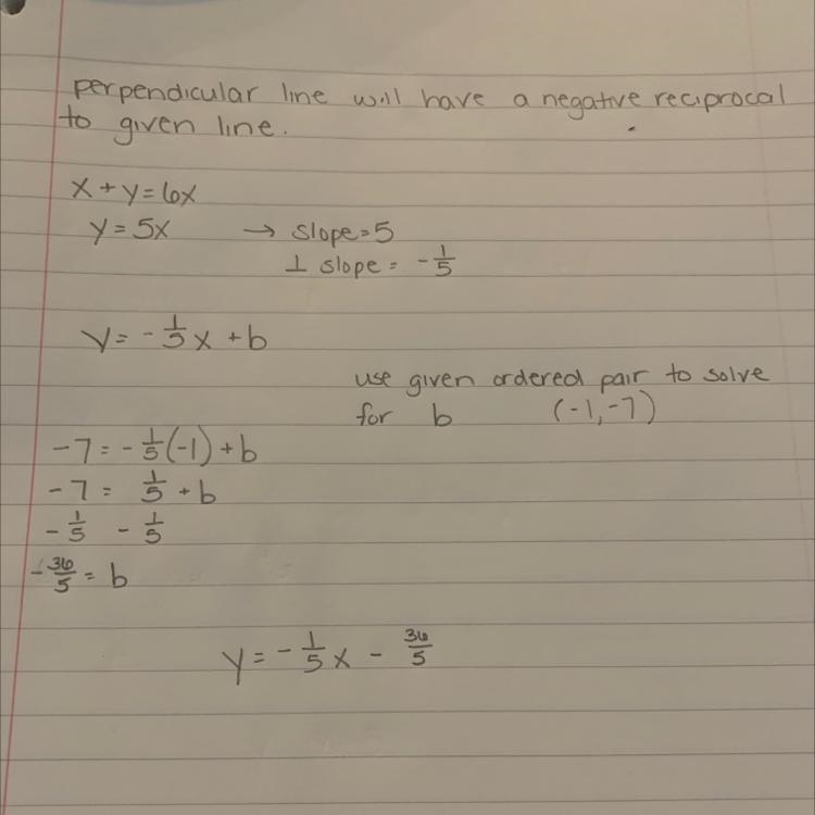 What is an equation of the line that passes through the point (-1,-7) and is perpendicular-example-1