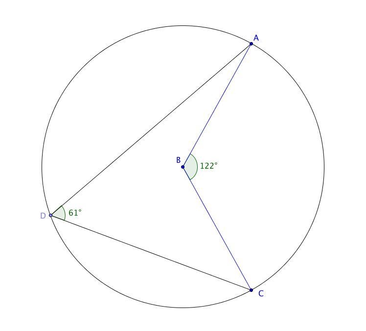 A circle is centered on point B. Points A, C and D lie on its circumference. IF ZABC-example-1