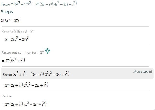 How do you factor the sum of cubes of 216s³+ 27t³?​-example-1