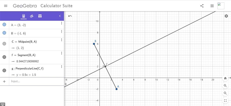 Point A(3,-2) and point B (-1,6) are endpoints of AB Point C is the midpoint of AB-example-1