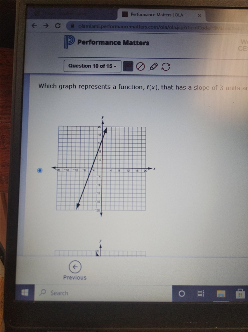 Which graph represents a function, f(x), that has a slope of 3 units and f(0) = 14? Please-example-1