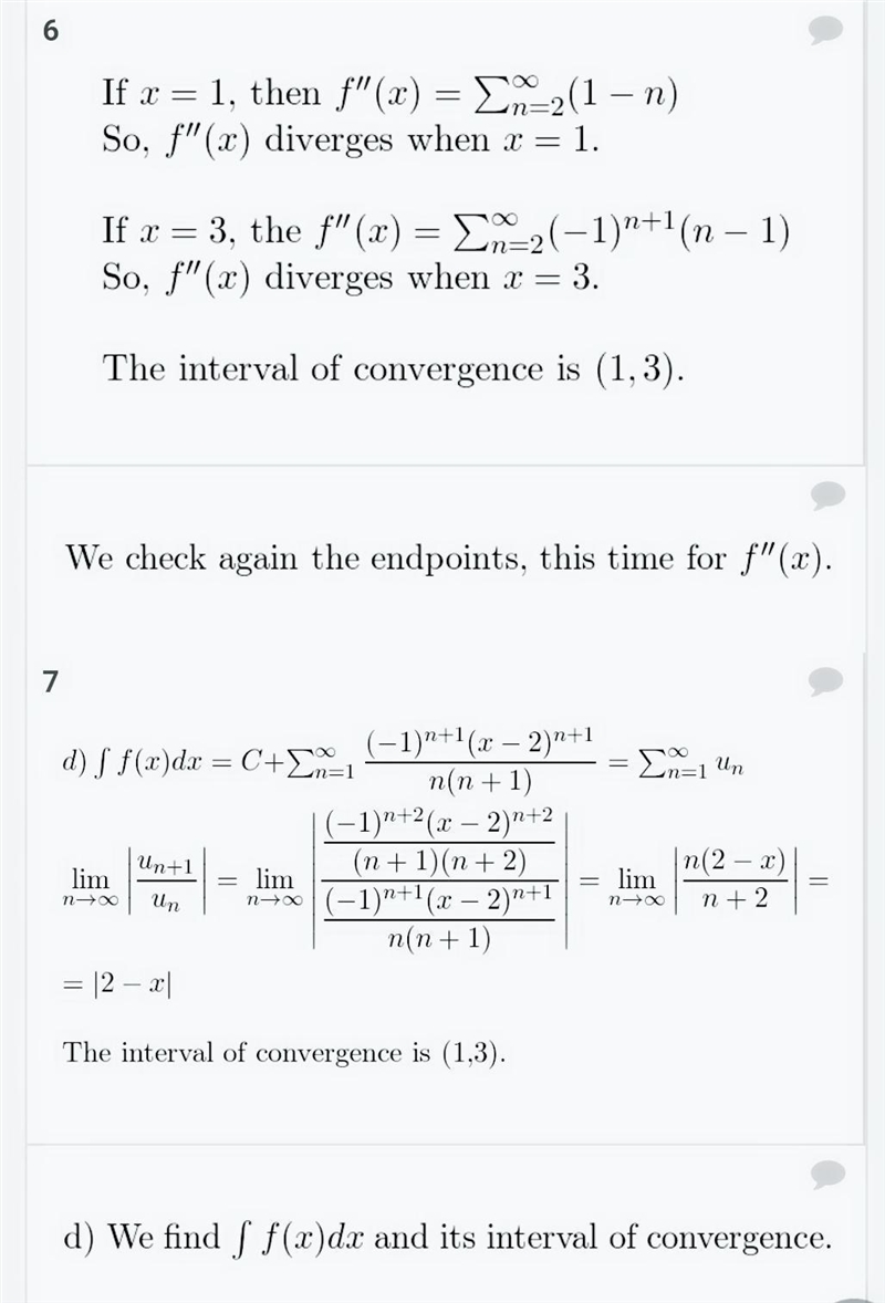 Find the intervals of convergence of f(x), f '(x), f ''(x), and ∫f(x) dx. (Be sure-example-4