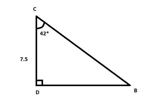 In ΔBCD, the measure of ∠D=90°, the measure of ∠C=42°, and CD = 7.5 feet. Find the-example-1