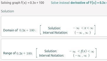 What is the domain and range for the function f(x)=0.3x +100-example-1