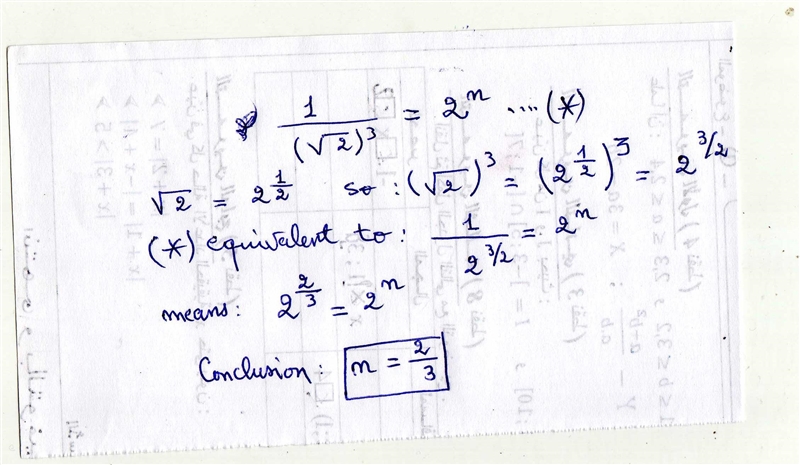 1 / ( √ 2 )^ 3 = 2^ n find n-example-1