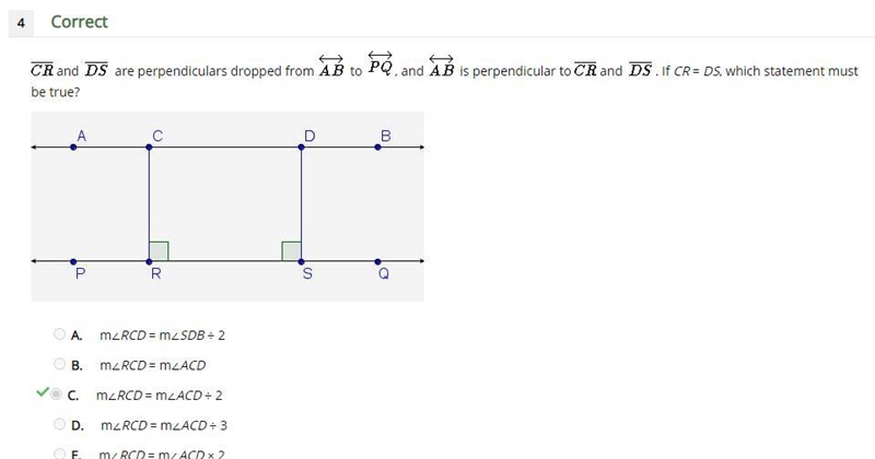 CR and DS are perpendiculars dropped from AB to PQ , and AB is perpendicular to CR-example-1