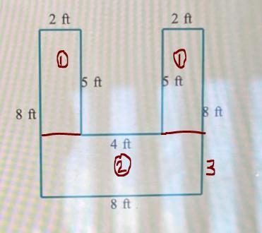 Find the area of the figure. (Sides meet at right angles.) 2 ft 2 ft \ ft bft 8 ft-example-1