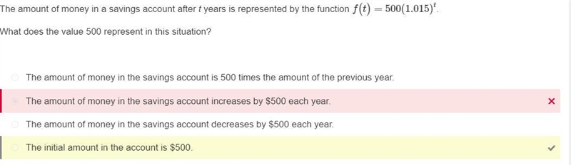 The amount of money in a savings account after t years is represented by the function-example-1