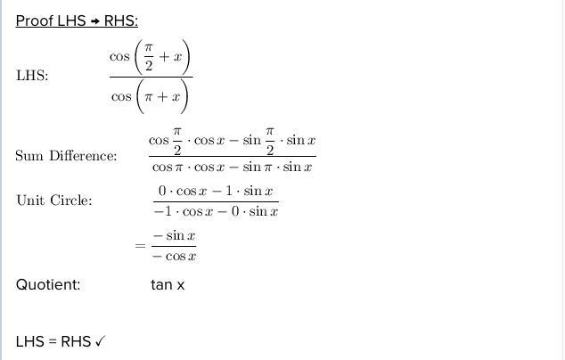 Help please! I need to prove this using identities show all steps cos(pi/2+x)/cos-example-1