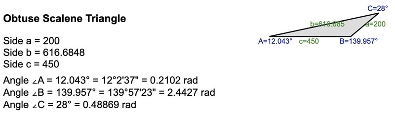 A man claims that his lot is triangular, with one side 450 m long and the adjacent-example-3