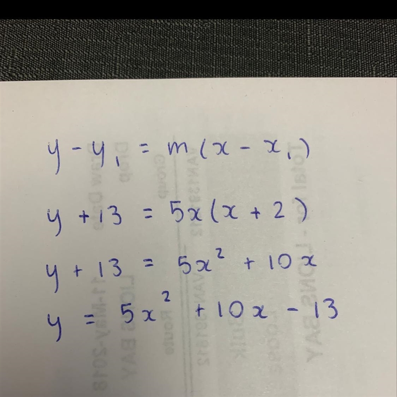 The slope intercept for of the equation of a line that passes through point (-2,-13) is-example-1