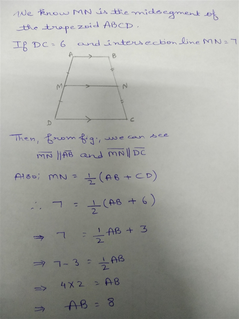 MN is the midsegment of the trapezoid ABCD. What is the length of segment AB? If, DC-example-1