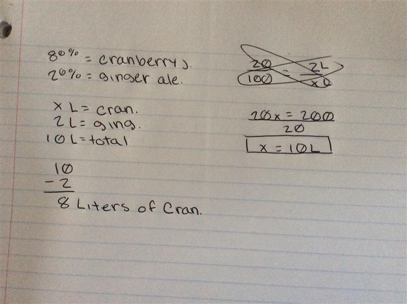 Tom is making a punch that contains 80% cranberry juice and the rest ginger ale. The-example-1