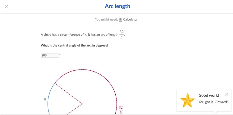 A circle has a circumference of \blue{8}8start color #6495ed, 8, end color #6495ed-example-1