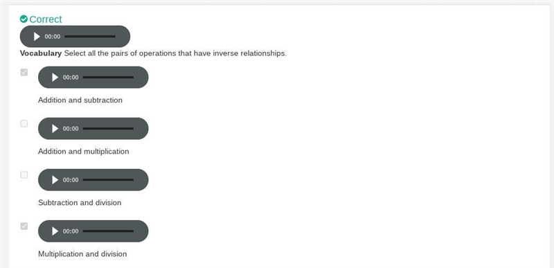 Select all the pairs of operations that have inverse relationships. Addition and subtraction-example-1