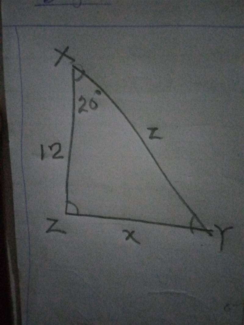 Which equation finds the value of x in the triangle below? Right triangle X Y Z is-example-1