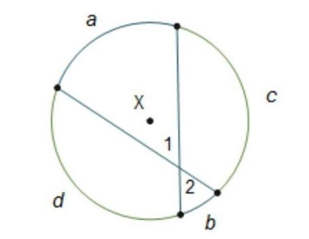 Which equation can be used to solve for m∠1? m∠1 = One-half(a – b) m∠1 = One-half-example-1