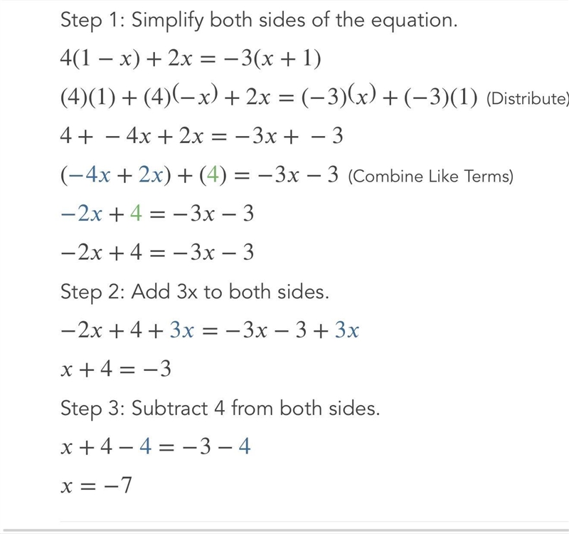 4(1 - x) + 2 x= -3( x + 1)-example-1