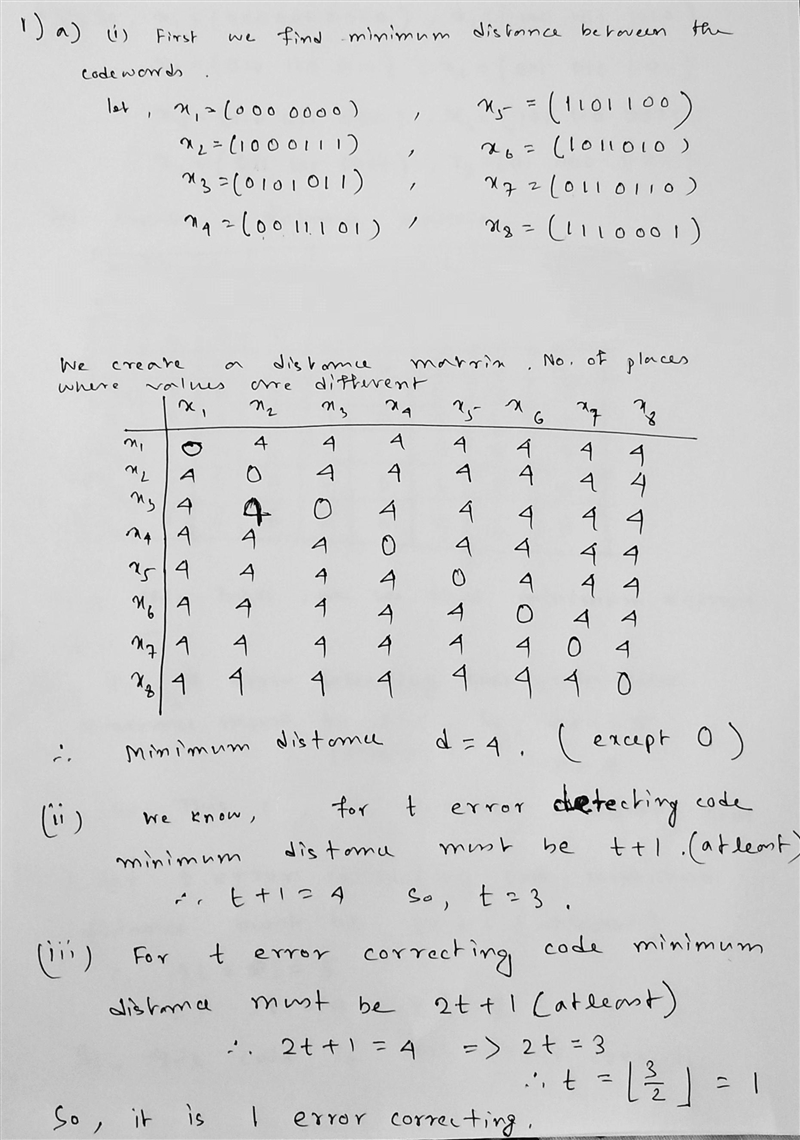 Both of the following are group codes. For each one (i) determine the minimum distance-example-1