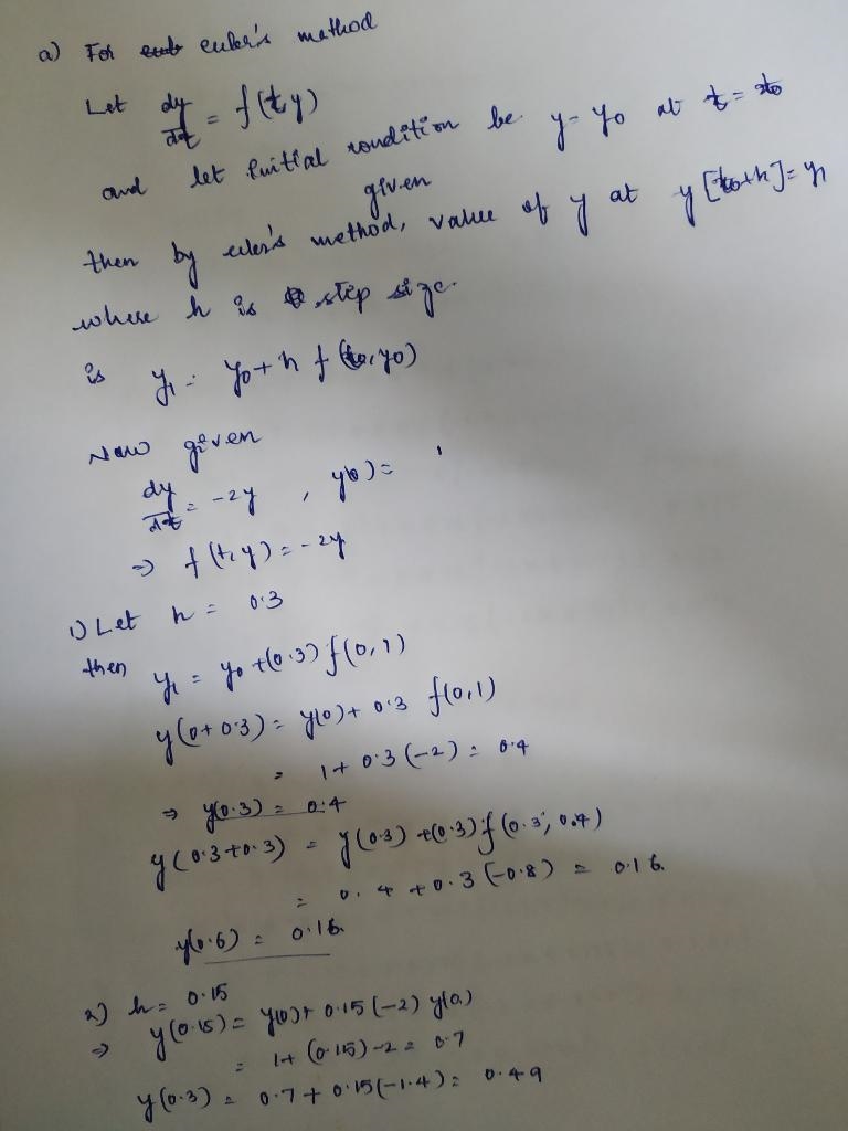 Consider the initial value problem below to answer to following. ​a) Find the approximations-example-2