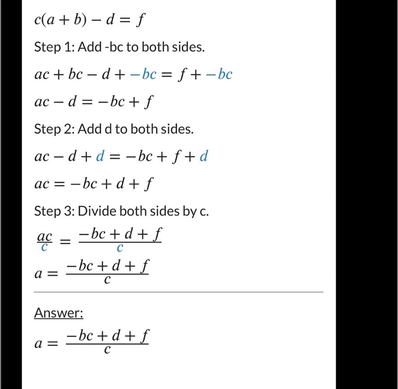 C(a + b)- d = f, for a-example-1