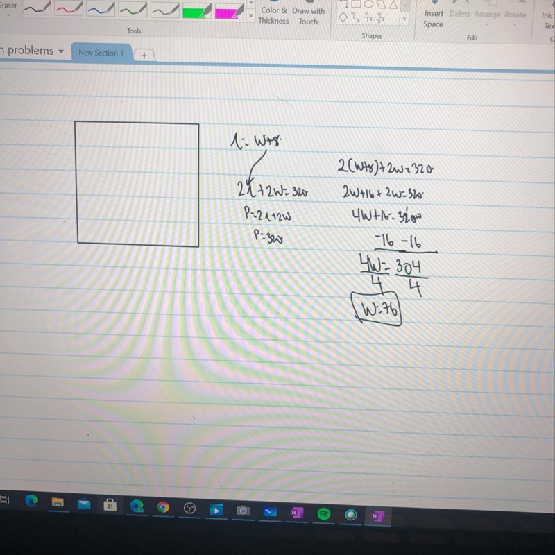 A rectangular garden has a perimeter of 320 feet. The length of the garden is 8 feet-example-1