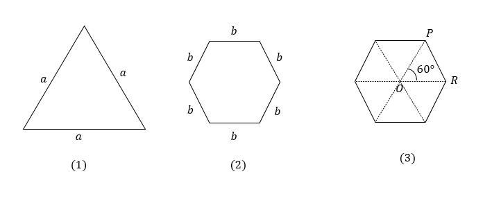 An equilateral triangle and a regular hexagon have the same area. The ratio of the-example-1