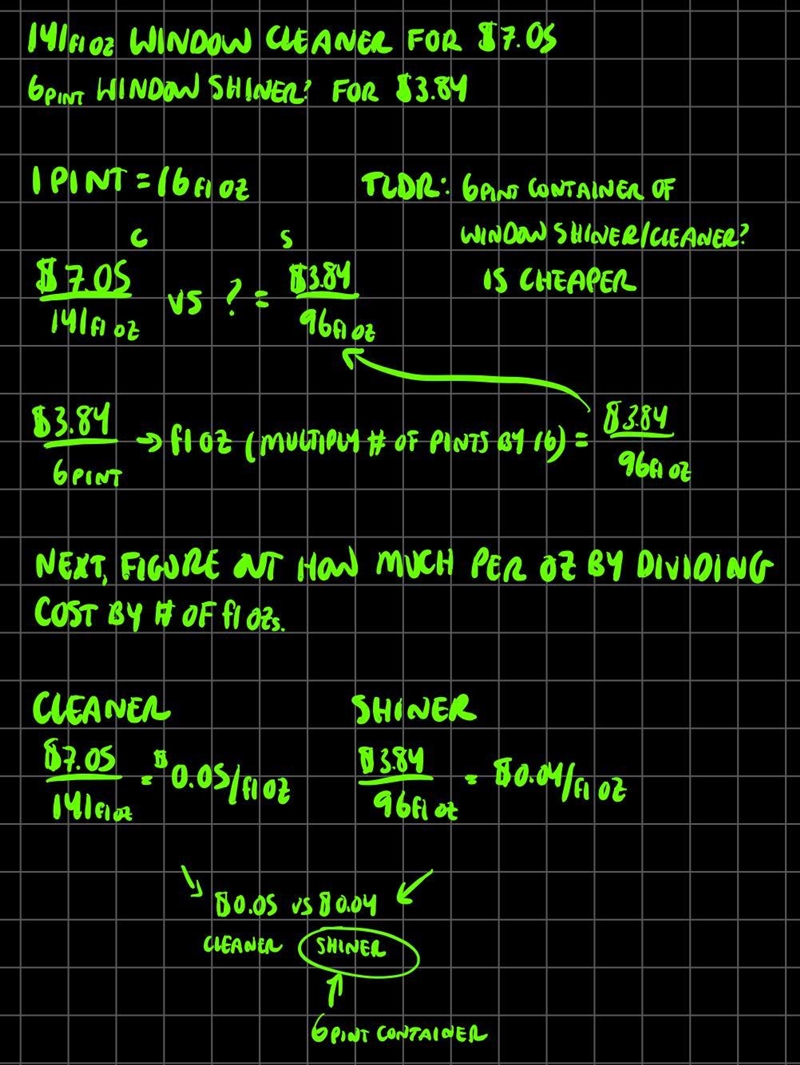 Which is the better buy? 141-fuid-ource container of window clearer for $7.05 6-pint-example-1