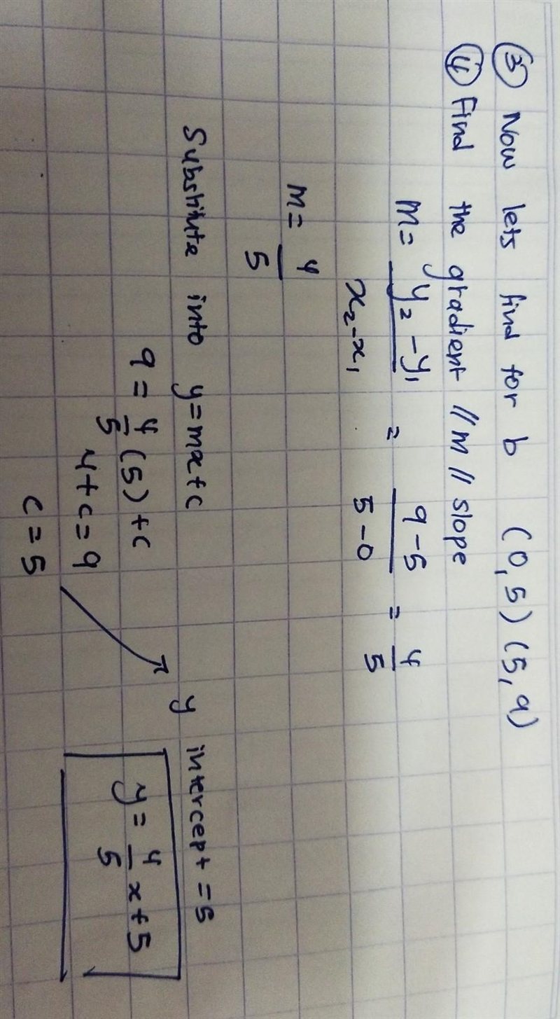 line a passes through (0,3) & (-4,8) line b passes through (0,5) & (5,9) lines-example-2