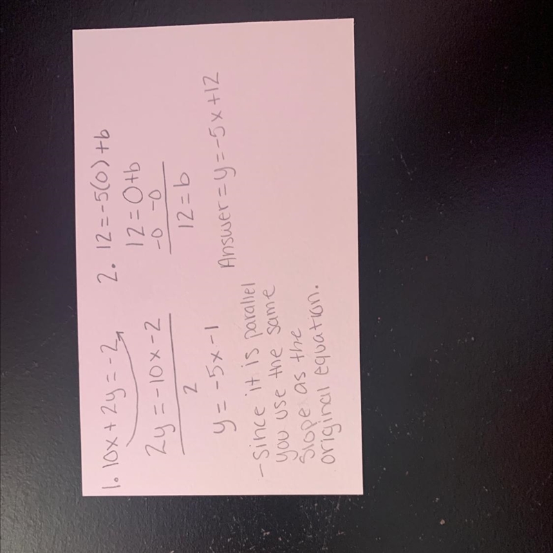 A given line has the equation 10x+2y=-2 . What is the equation, in slope-intercept-example-1