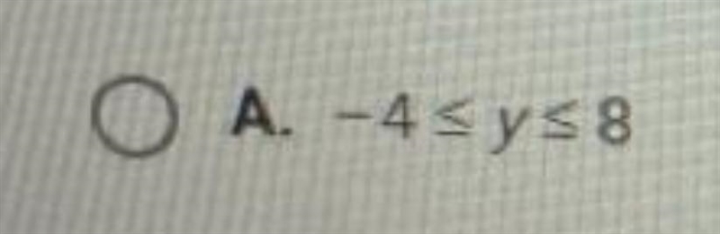 Find the range of the graphed function. O O A. -4sys 8 O B. y2-4 O O C. -4 sys 9 O-example-1