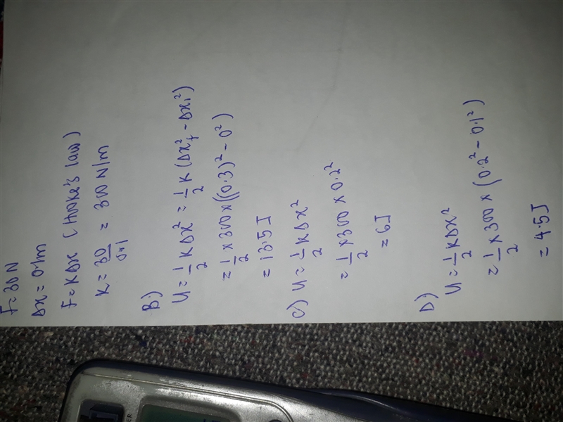 Suppose a force of 30 N is required to stretch and hold a spring 0.1 m from its equilibrium-example-1