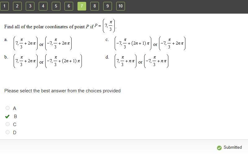 Find all of the polar coordinates of point P if P = (7,pi/3)-example-1