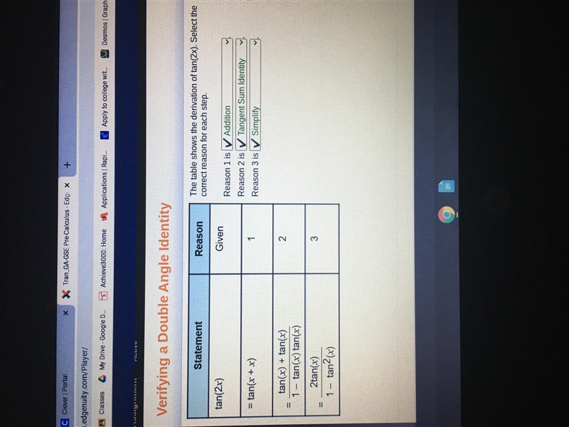 URGENT The table shows the derivation of tan(2x). Select the correct reason for each-example-1