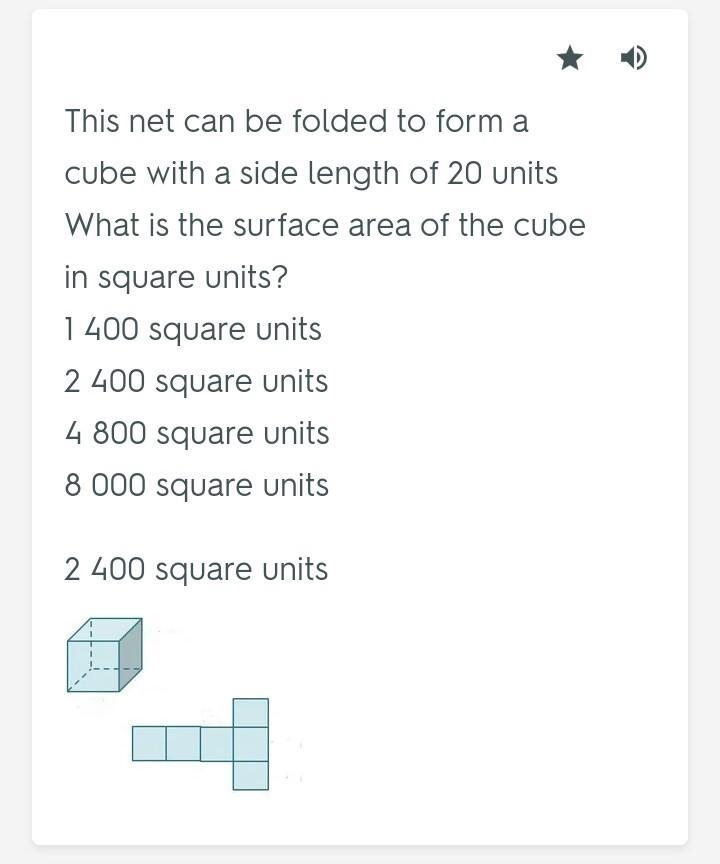 What is the surface area of the cube in square units? 1,400 square units 2,400 square-example-1