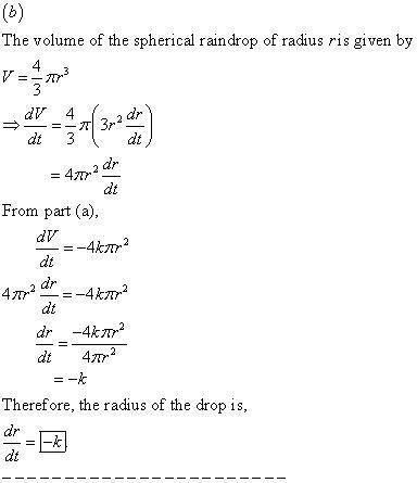 A spherical raindrop evaporates at a rate proportional to its surface area with (positive-example-2