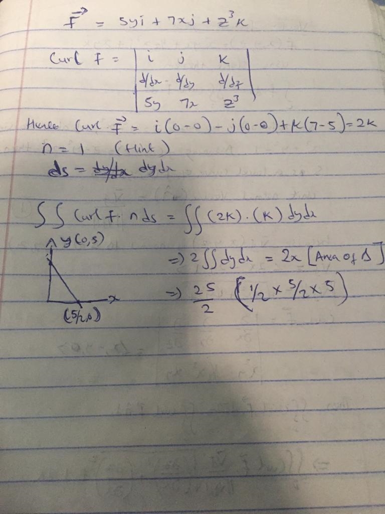 Use Stokes' Theorem to calculate . F = 5yi + 7xj + z3k; C: the counterclockwise path-example-2