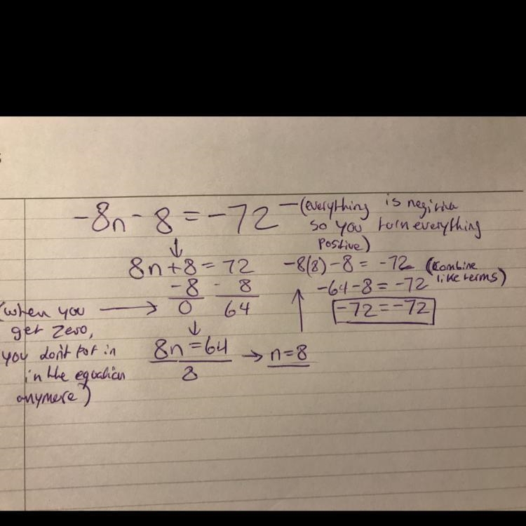 - 8n - 8 = -72 I don’t know how to do this-example-1