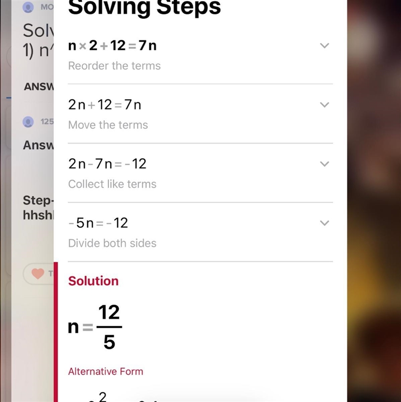 Solve each quadratic equation. 1) n^2 + 12 =7n 2) n^2 = -6n +7-example-1